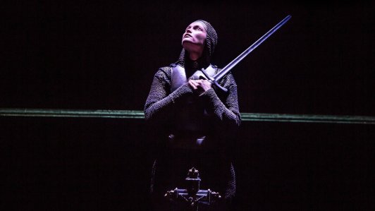 Gemma Arterton (Joan) in the Donmar Warehouse's production of Saint Joan. Dir Josie Rourke. Photo Jack Sain